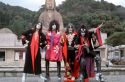 (L-R) Ace Frehley, Paul Stanley, Peter Criss and Gene Simmons of KISS at shrine in Kyoto, Japan, March 1977